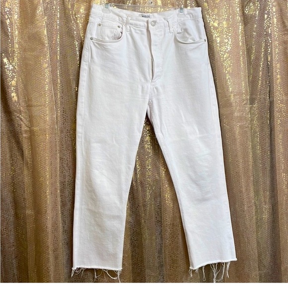 AGOLDE riley high rise straight crop jeans size 31 white boho button fly comfy - Picture 1 of 7